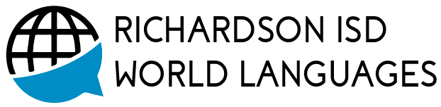 Logo for Richardson ISD World Languages featuring a globe and speech bubble.