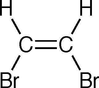 Chemical structure of an alkene with each carbon atom bonded to a bromine and a hydrogen atom.
