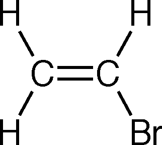 Chemical structure of an alkene with one carbon atom bonded to two hydrogens and the other bonded to a bromine and hydrogen.