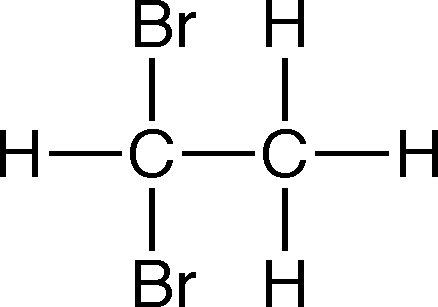 Chemical structure with single bonded carbons and two bromine atoms on one carbon.