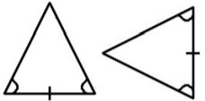 null Two triangles with marked equal angles and one side, showing similarity or congruence.
