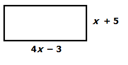 Rectangle with dimensions labeled: length as '4x - 3' and width as 'x + 5'.