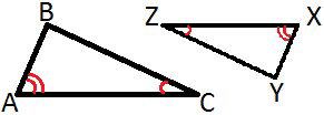 null Two triangles labeled ABC and XYZ showing similar angles marked in red.