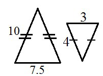 null Two triangles, one with sides labeled 10 and 7.5 and another with sides labeled 3 and 4.