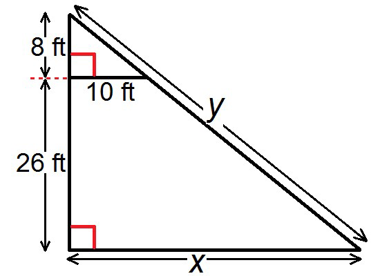 null Diagram of a right triangle with dimensions labeled