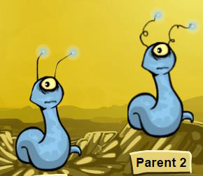 A cartoon image of two blue alien creatures with single eyes and antennas, labeled as Parent 2, set against a yellow background