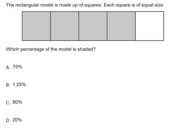 Rectangular model made up of equal squares, some shaded.