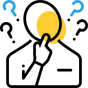 Person thinking with question marks