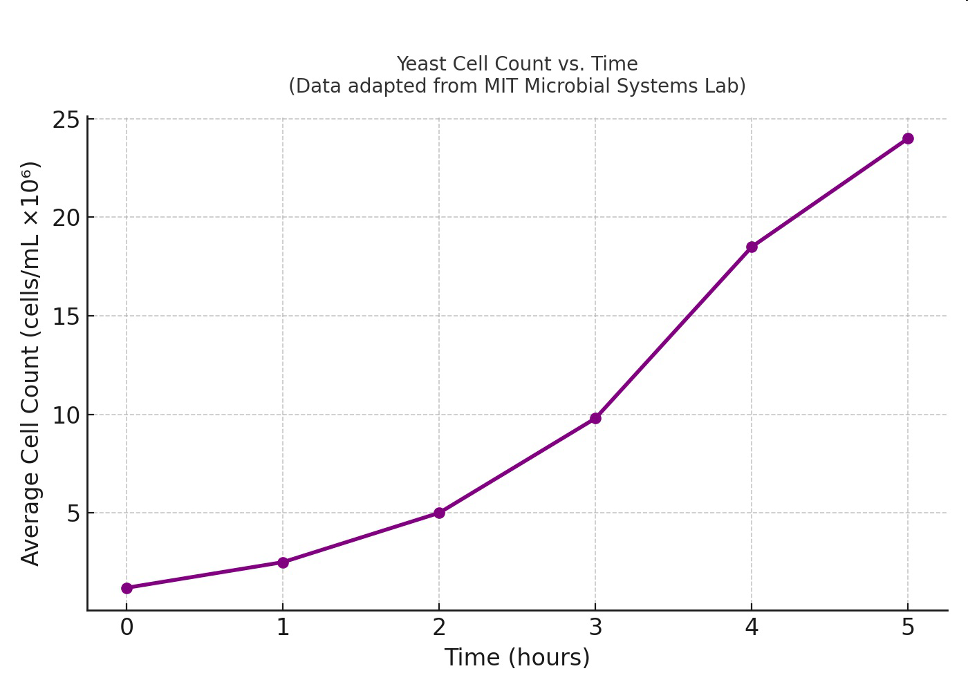 Graph of yeast cell count versus time