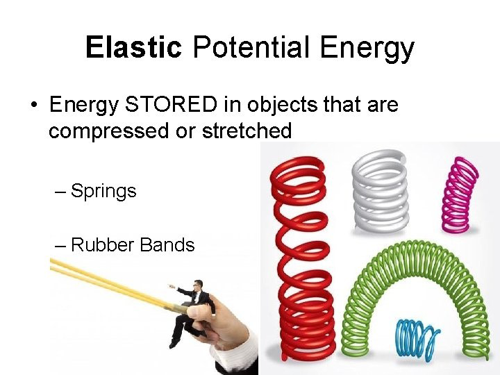 Elastic potential energy diagram showing springs and rubber bands