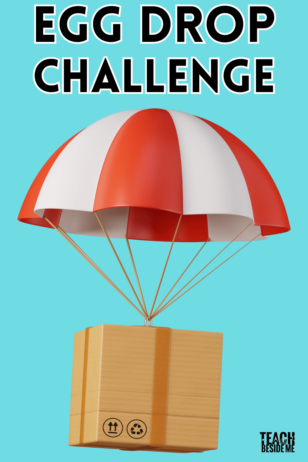 Egg drop challenge illustration with a parachute attached to a box