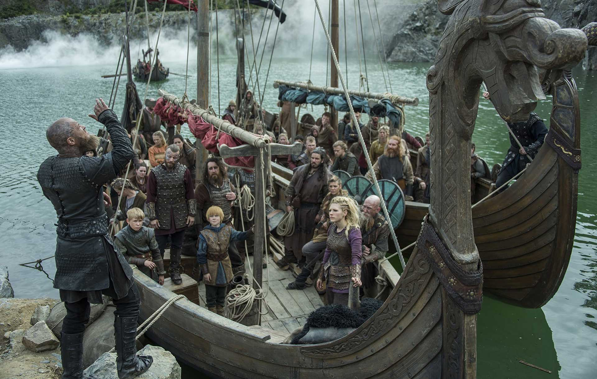 null Vikings gathered on a longship preparing to sail