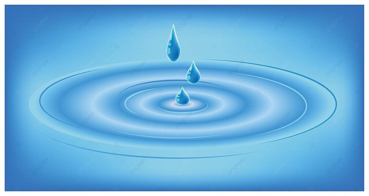 Water droplets falling into water creating ripples