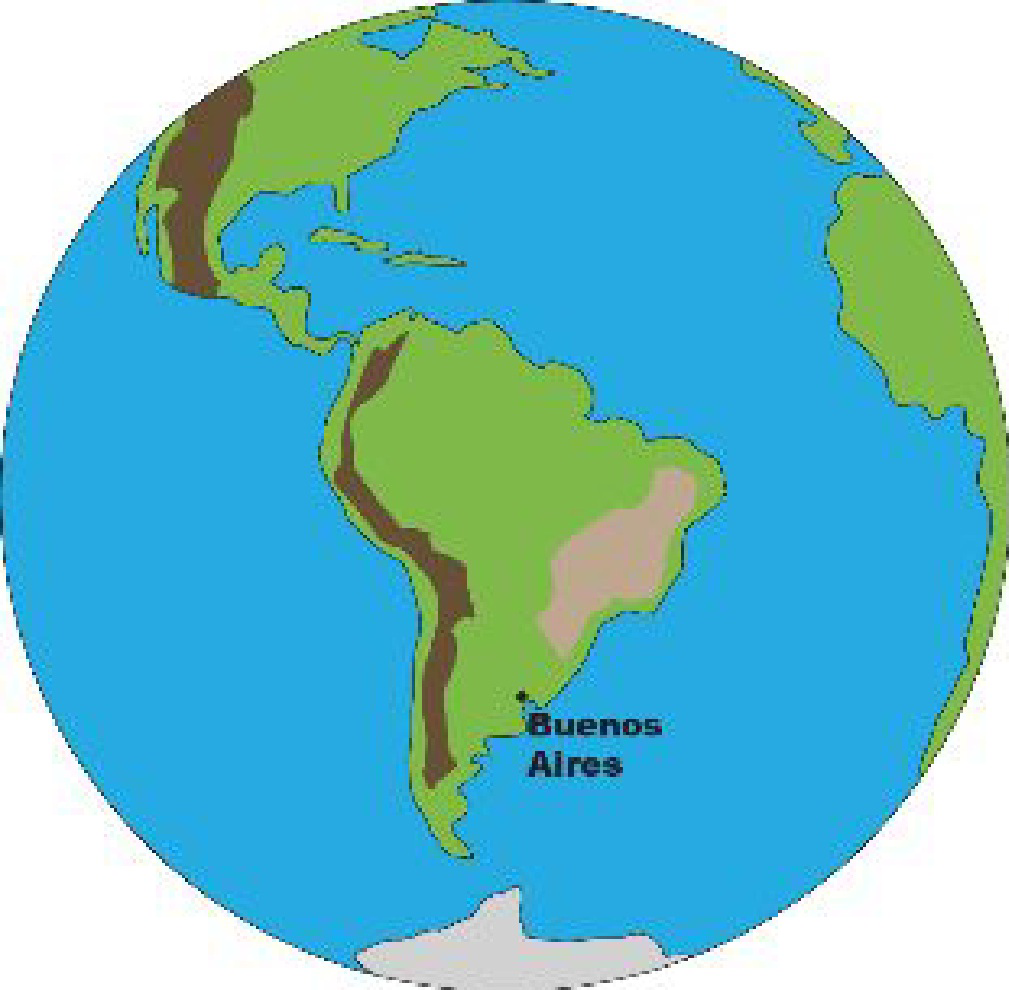 Map of Earth showing Buenos Aires, Argentina
