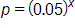 p = (0.05)^x