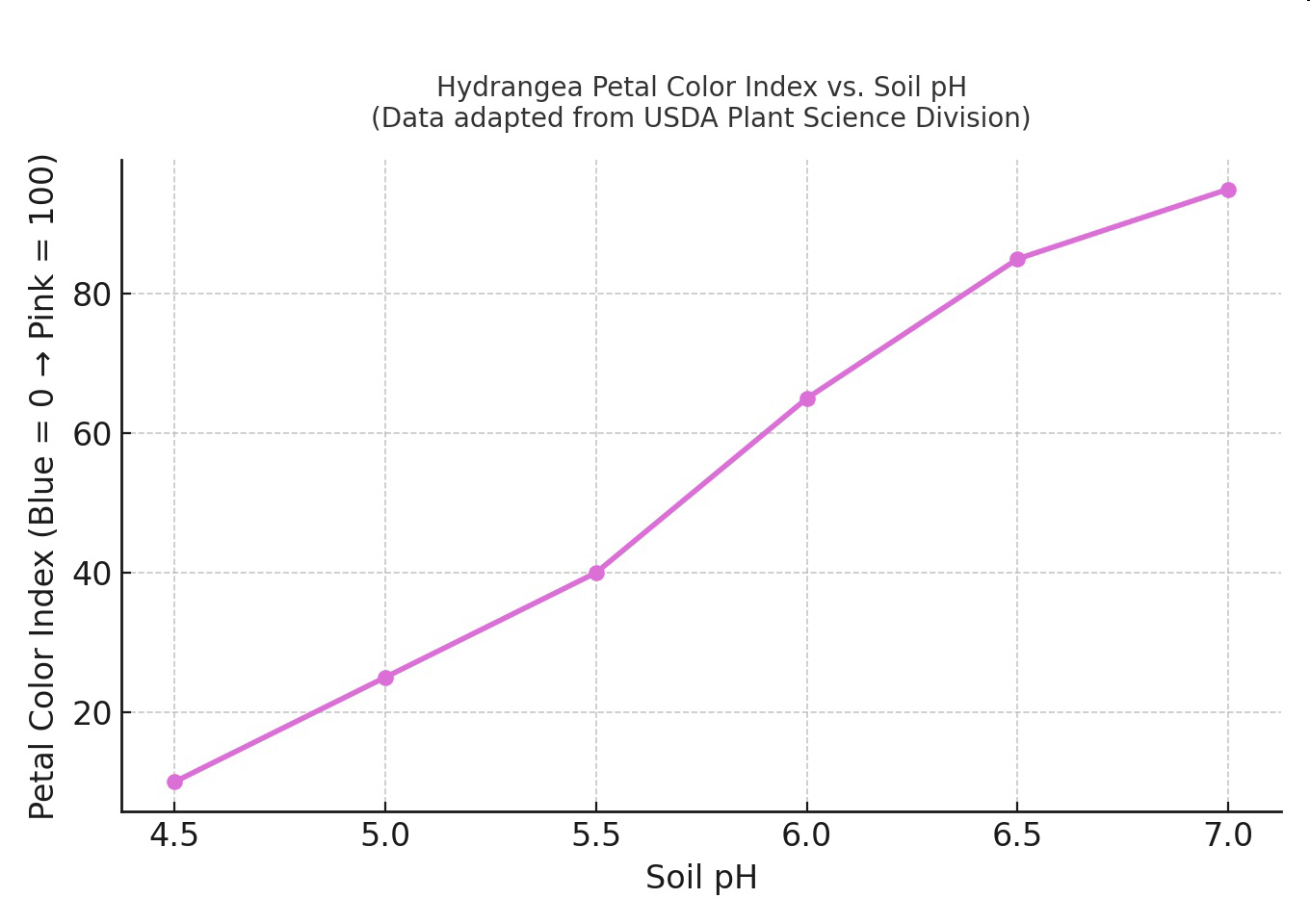 Hydrangea Petal Color Index vs. Soil pH graph