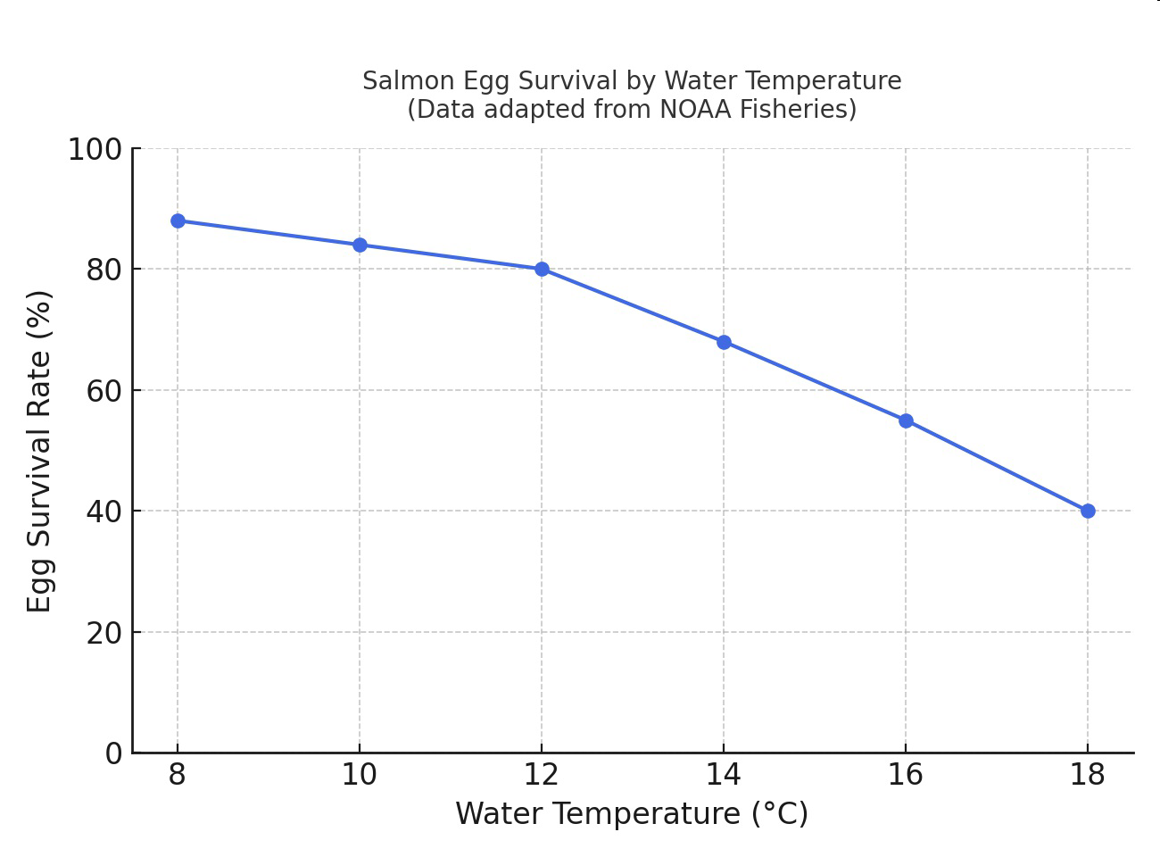 Graph showing salmon egg survival by water temperature
