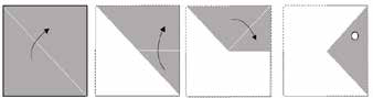 Folding sequence with a diagonal fold and one punched hole