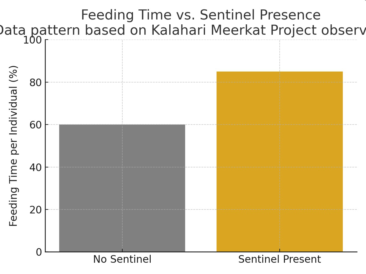 Bar graph showing feeding time per individual with and without a sentinel present.