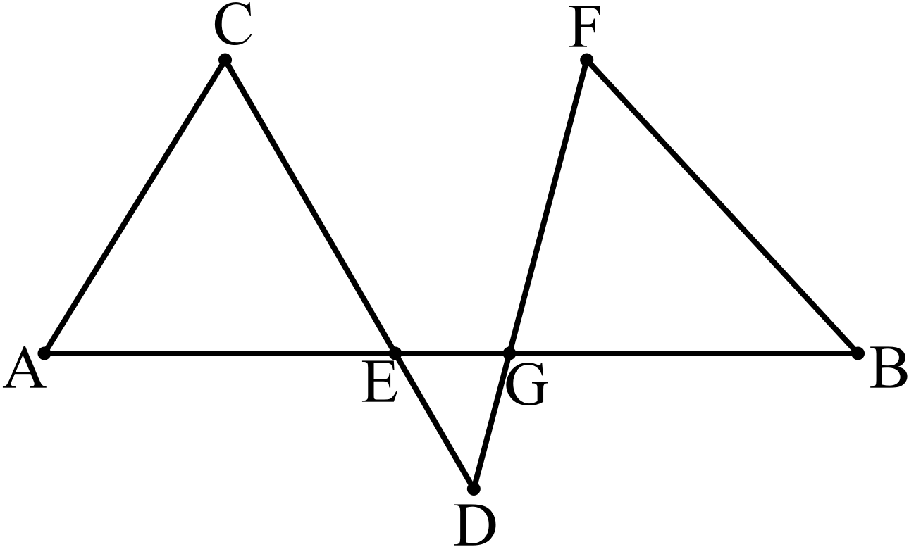 Figure for Question 4 showing points A, B, C, D, E, F, and G connected by segments.
