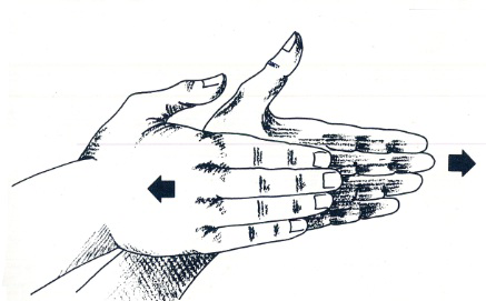 Hands rubbing together with arrows showing opposite directions