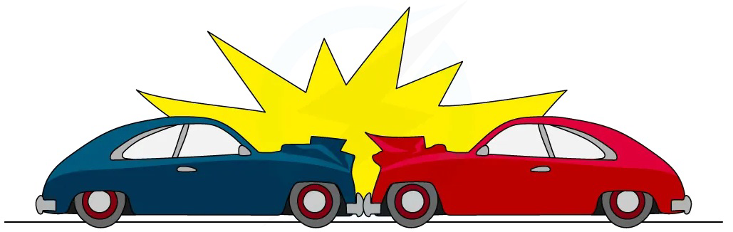 Two cars colliding with a burst between them