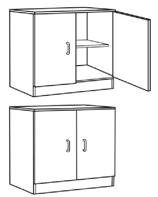 Cabinet with one door open and cabinet with both doors closed