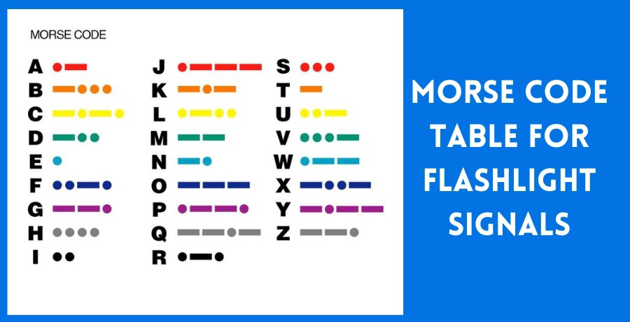 Morse code table for flashlight signals