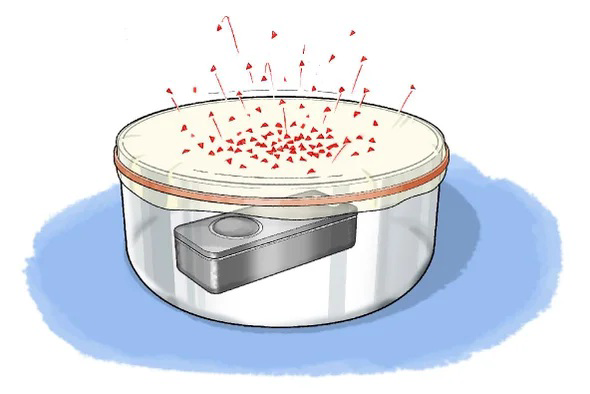 Rice grains jumping on plastic wrap stretched over a bowl when exposed to sound