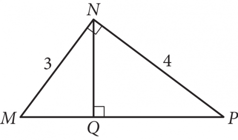 Triangle MNP with point Q on MP and NQ perpendicular to MP, with MN = 3 and NP = 4