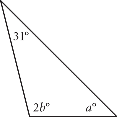 Triangle with angles labeled 31 degrees, 2b degrees, and a degrees