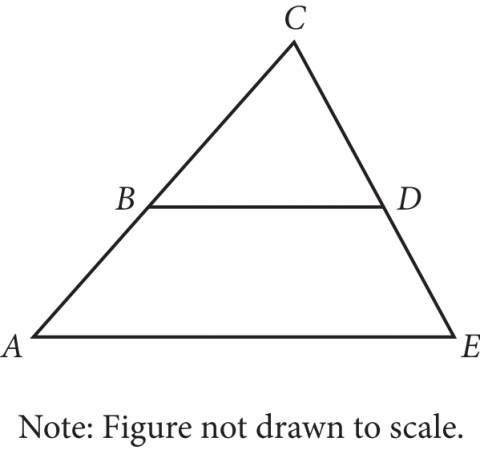 Triangle ACE with B on AC and D on CE, and segment BD parallel to AE. Note: Figure not drawn to scale.