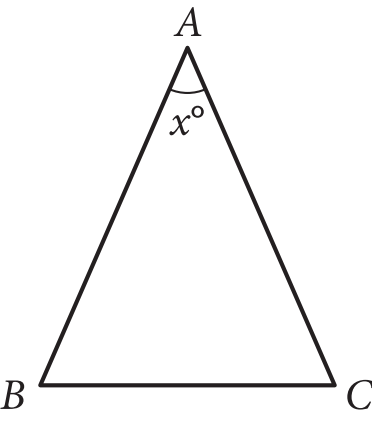 Triangle ABC with apex angle at A labeled x degrees