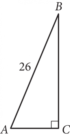 Right triangle ABC with hypotenuse AB labeled 26