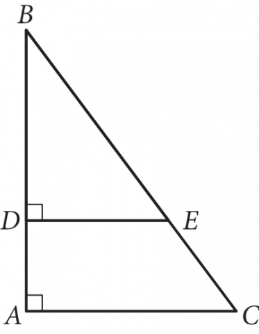 Right triangle ABC with altitude through D to side AC and segment DE parallel to AC