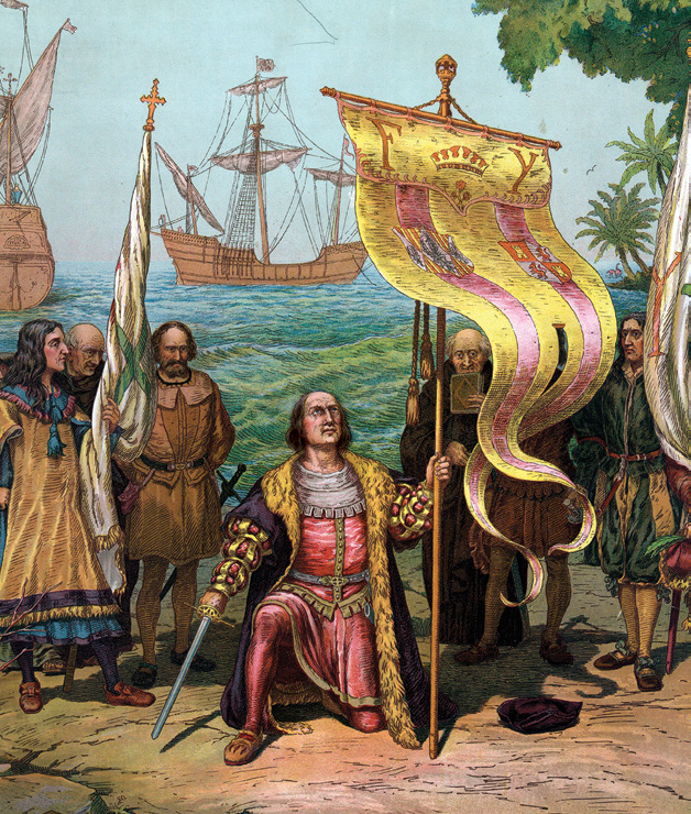 An artist’s illustration of Columbus landing in the New World