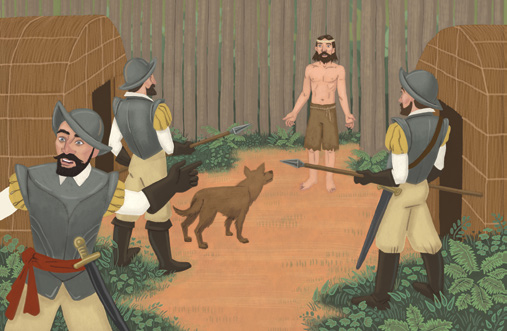 Hernando de Soto finding Ortiz at de Soto’s base camp