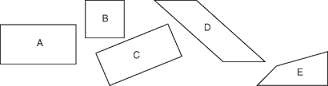 Shapes labeled A B C D E
