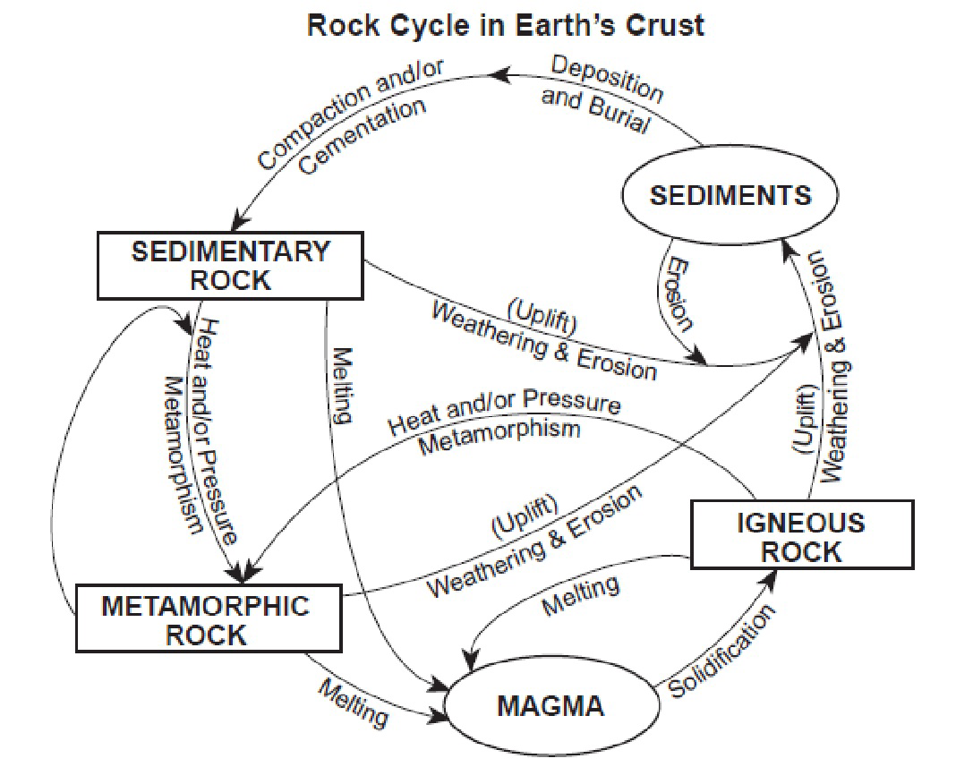 Rock Cycle in Earth's Crust diagram
