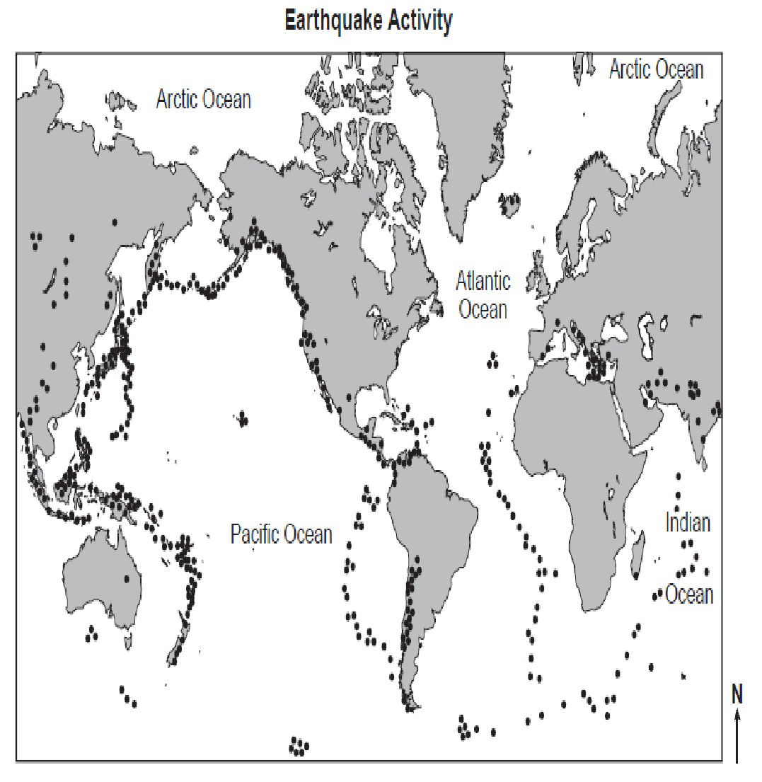 World map showing earthquake activity locations.