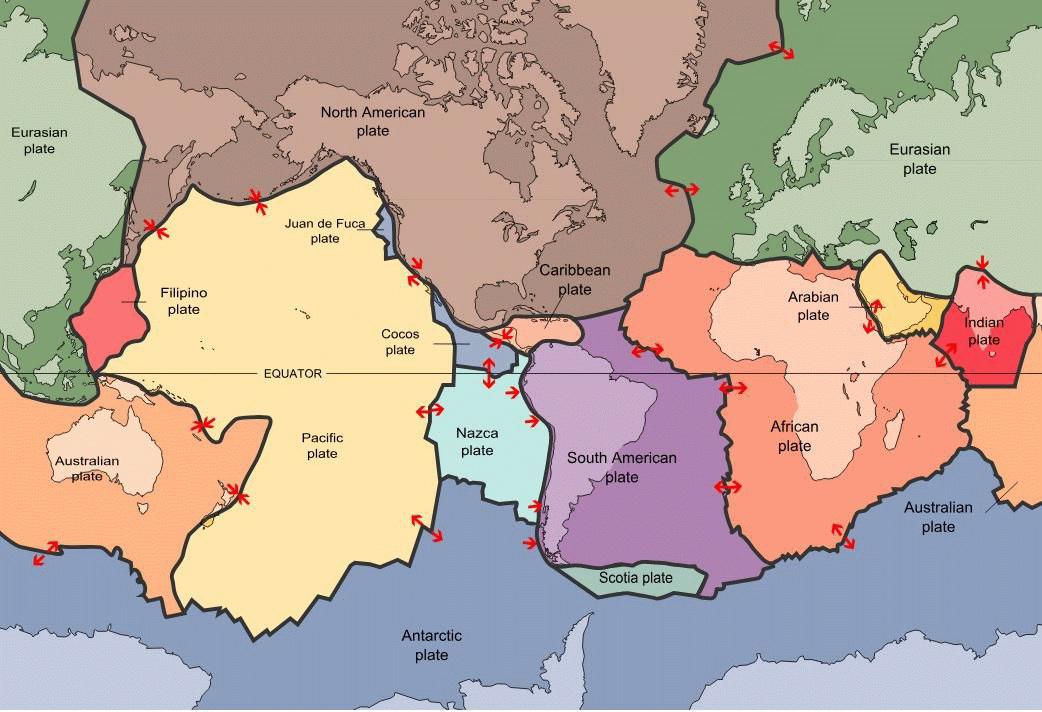 World map showing Earth's tectonic plates.
