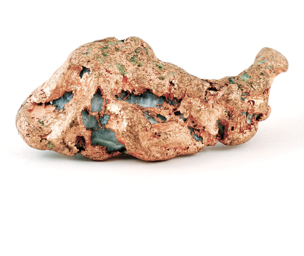 A piece of native copper ore
