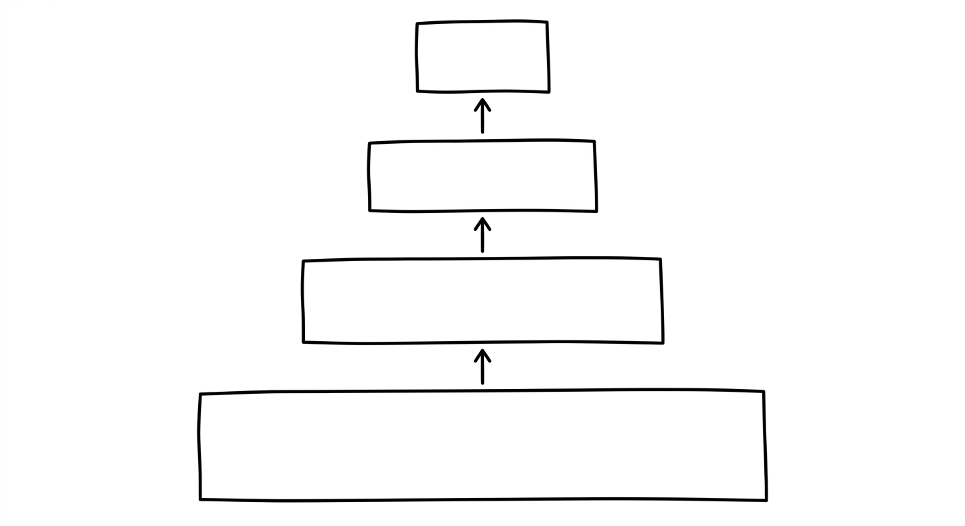 Four stacked blank boxes connected by upward arrows, representing trophic levels.