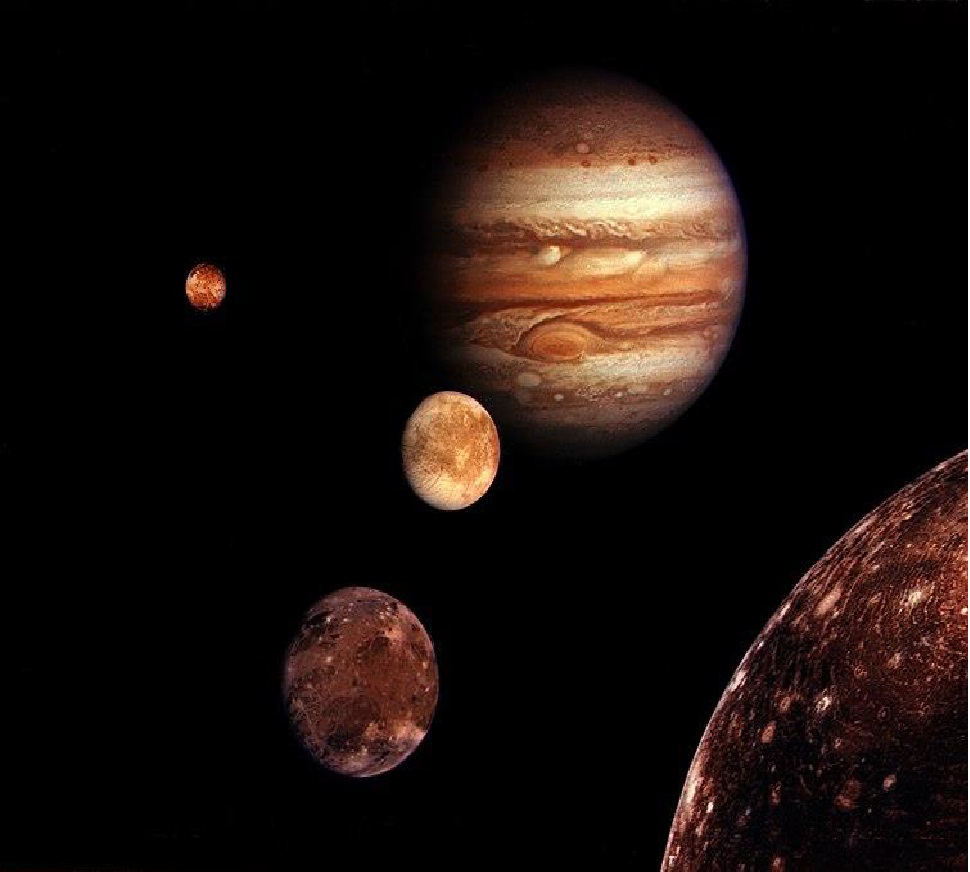 Jupiter and four of its moons