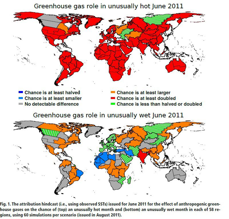 Greenhouse gas role in unusually hot and unusually wet June 2011