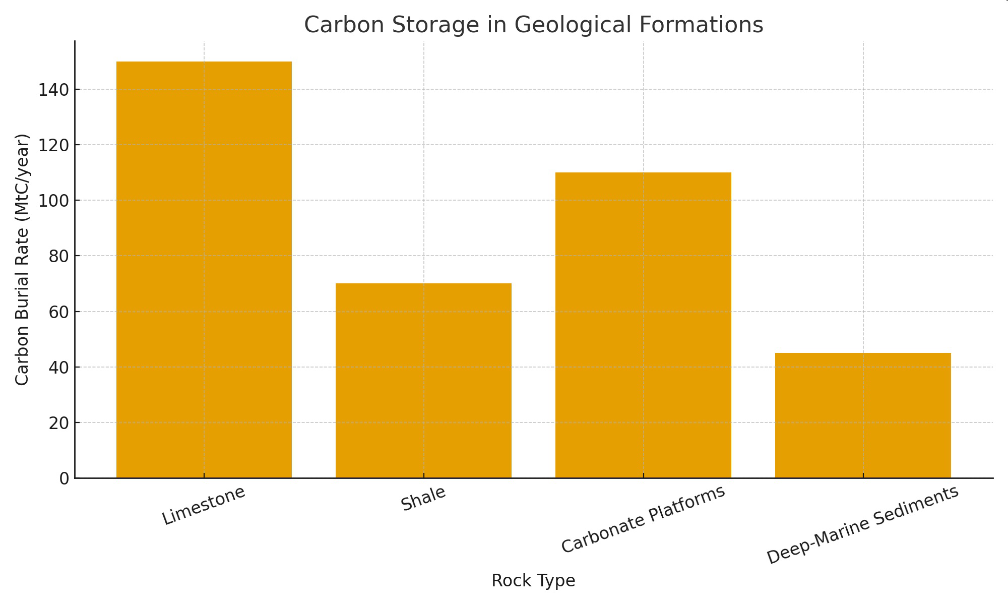 Bar graph of carbon burial rate by rock type