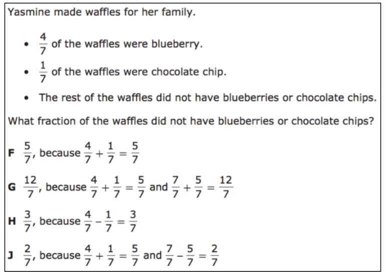 Multiple-choice question about fractions of waffles