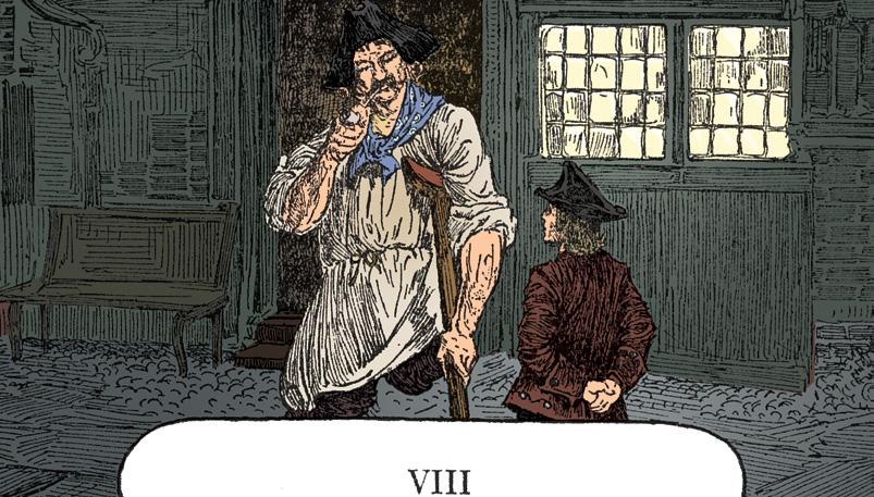 A sailor speaking to a boy outside a building