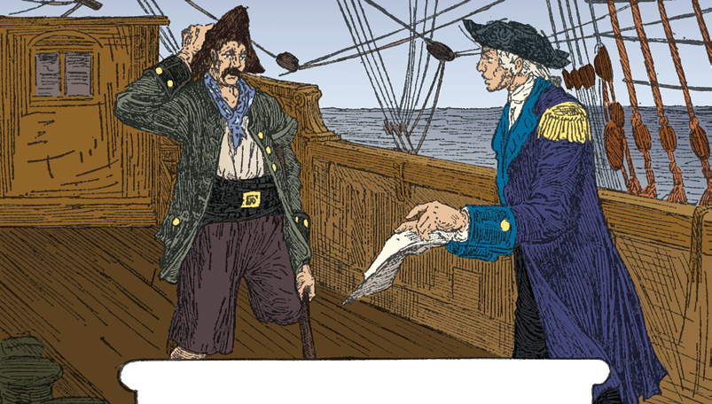 null Two men talking on the deck of a ship.