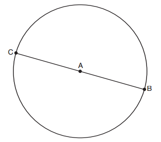 Diagram for Question 4 showing BC as a diameter of a circle with center A.